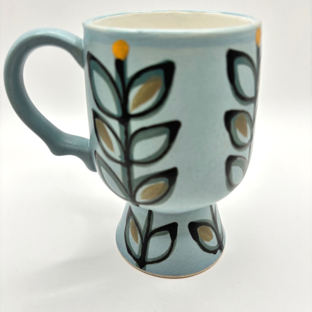 Vintage 60s Seymour Mann Hand Painted Retro Pedestal Mug Coffee Cup Blue Floral